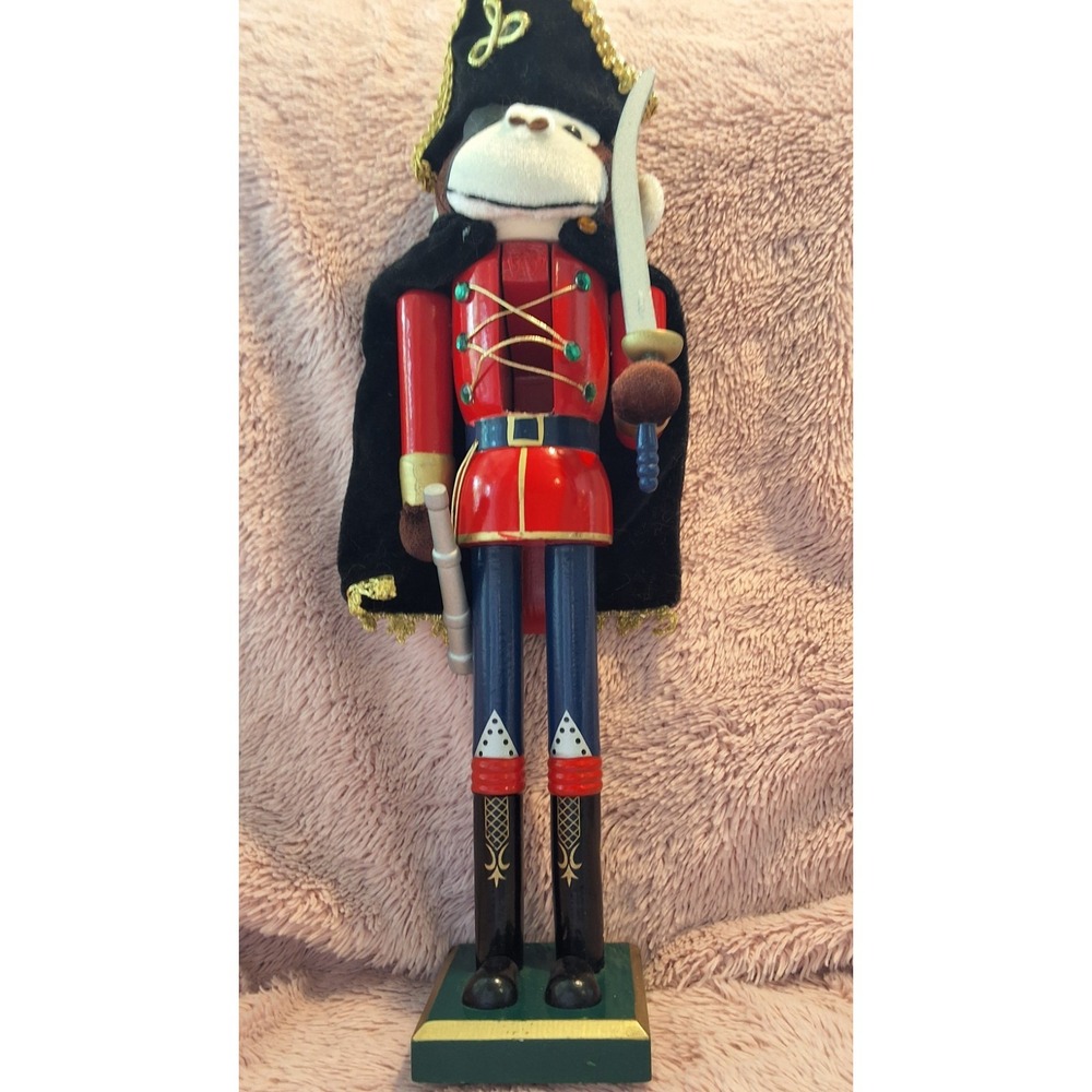 Wooden Soldier Nutcracker Figure w/ Sword,‎ Black Cape & Hat, Christmas Decor